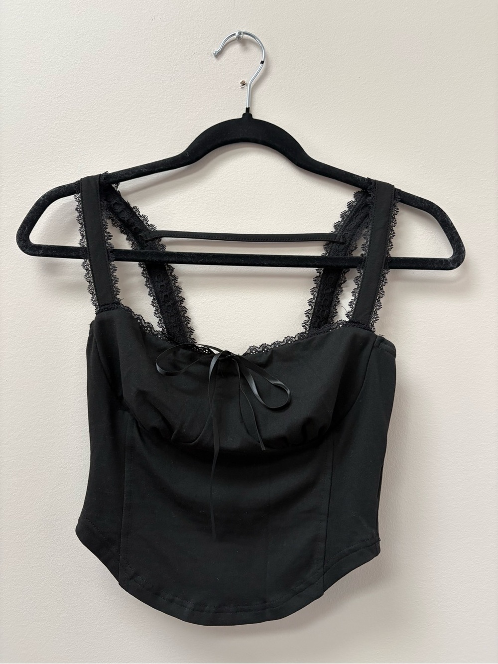 SHEIN Black Lace Trim Corset Tank Top
